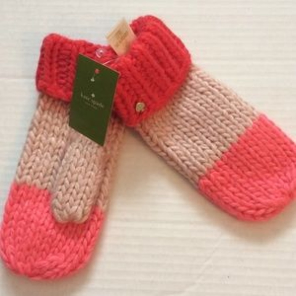 Kate Spade Chunky Knit Mittens Colorblock Pink O/S